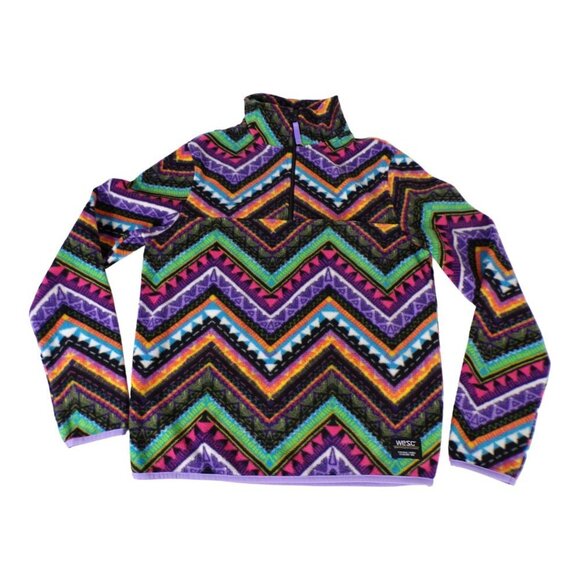 WESC Chevron Pattern Pullover Fleece Quarter Zip Sweatshirt Women M Men S #438 - Picture 3 of 10